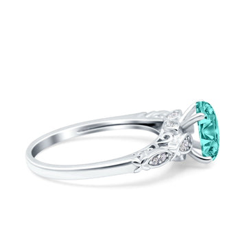 Art Deco Oval Engagement Simulated Paraiba Tourmaline CZ 925 Sterling Silver